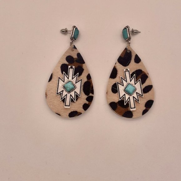 ⭐️❤️ FREE Turquoise Faux Aztec Boho Peasant Hipster Leopard Cheetah Earrings - Picture 5 of 8